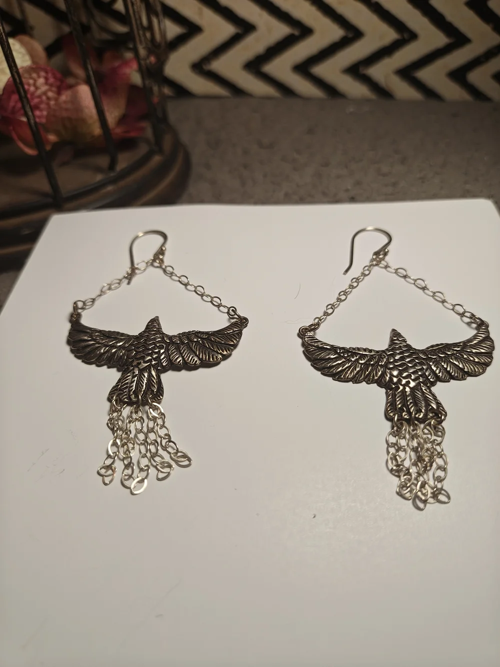 Silver Eagle Wing Dangle Earrings - Women Jewelry